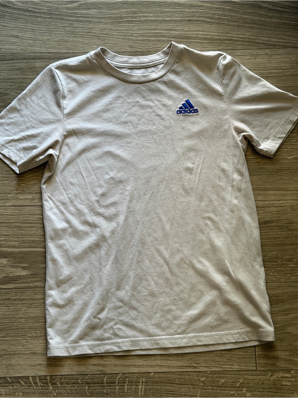 adidas Cream Short Sleeve Tee with Blue Logo